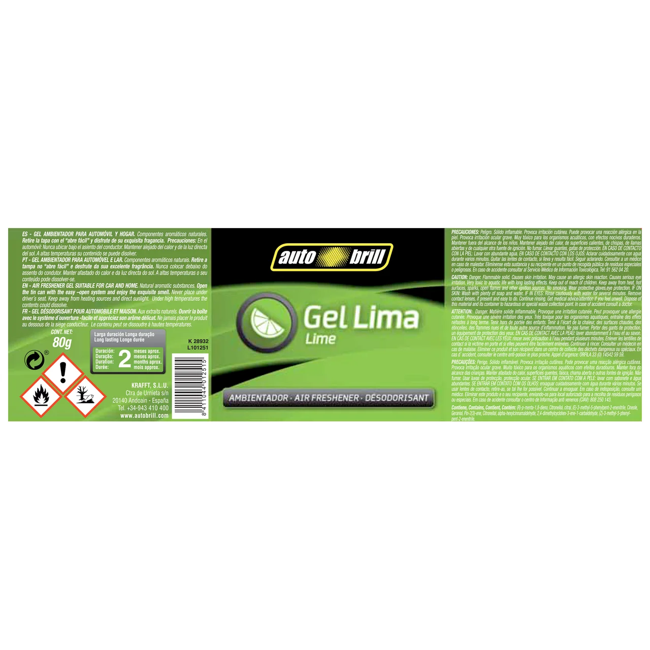 Ambientador en gel para coche, en envase de lata y con olor a lima