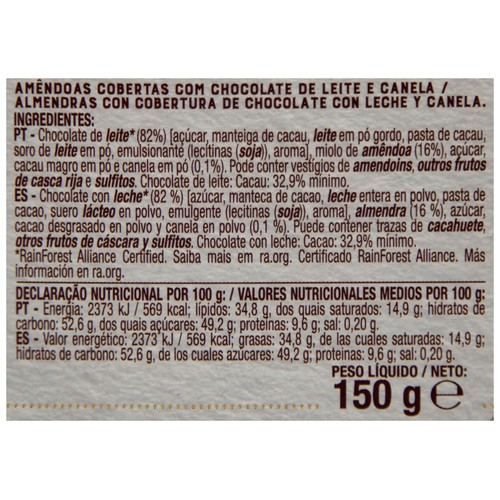 VENDOME Almendras con cobertura de chocolate con leche y canela 150 g.
