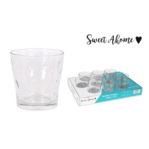 Bandeja de 10 vasos de vidrio con diseño en relieve, 0,29 litros, Trento SWEET AHOME.