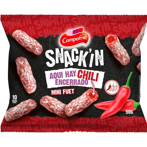 CAMPOFRÍO Mini fuets rellenos de chili, ideales para tomar como aperitivo CAMPOFRÍO Snack´in 50 g.