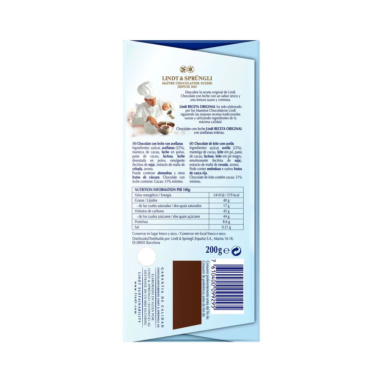 Chocolate leche de avellanas 200 g.