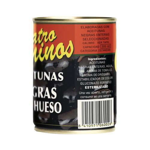 CUATRO CAMINOS Aceitunas negras enteras (con hueso) 150 g.