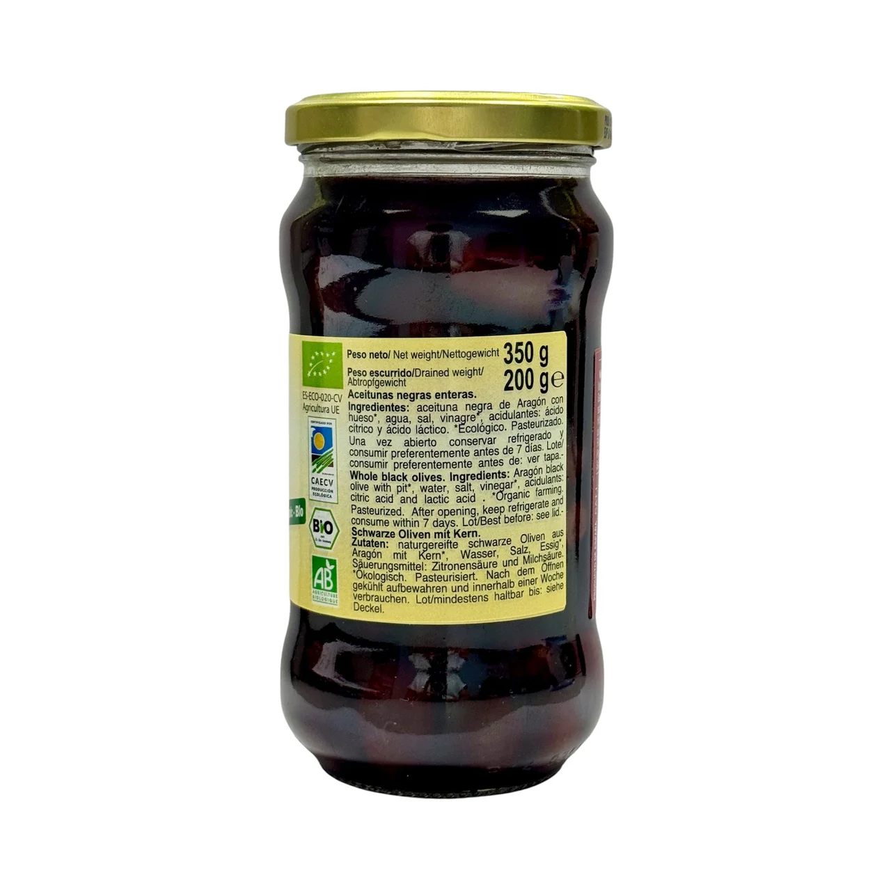 CAMPOMAR NATURE Aceituna negra de Aragón ecológica, sabor natural bote 200 g.