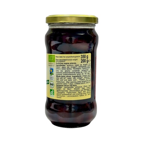 CAMPOMAR NATURE Aceituna negra de Aragón ecológica, sabor natural bote 200 g.