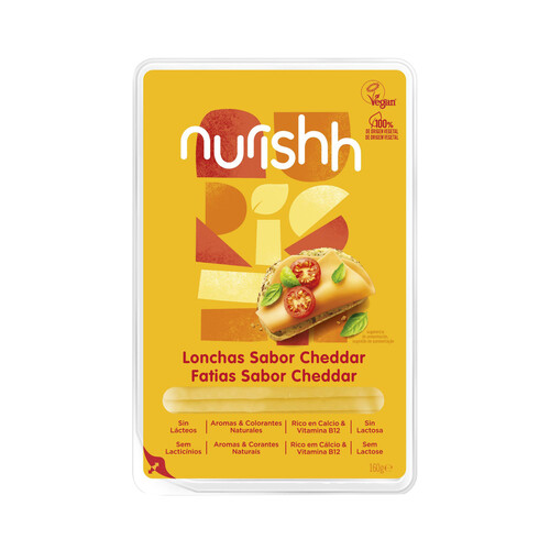 NURISHH Especialidad vegana en lonchas sabor Cheddar NURISHH 160 g.