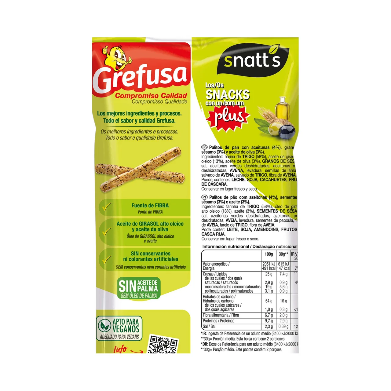 SNATT"S Palitos de trigo con olivas y sésamo 60 g.