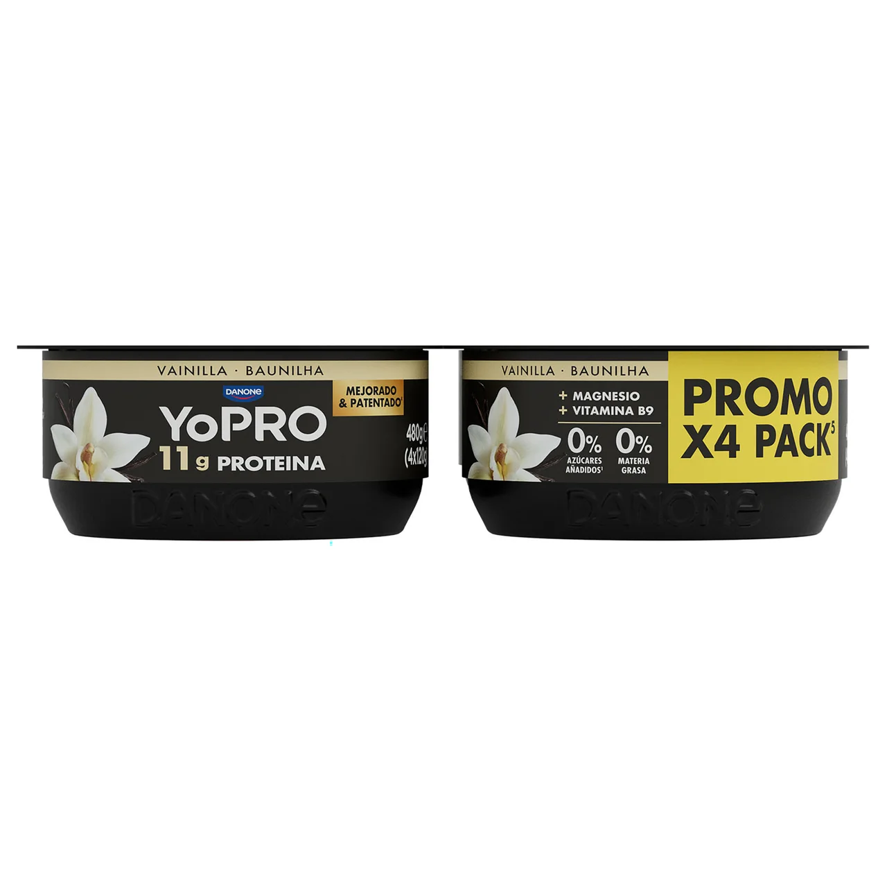 De Danone Leche fermentada a vainilla, rico en proteínas y sin azúcares añadidos ni grasa 4 x 120 g.