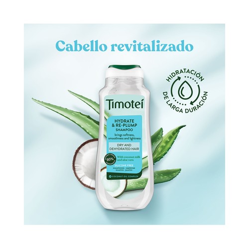 TIMOTEI Champú hidratante con aceite de coco y aloe vera, sin siliconas 300 ml.