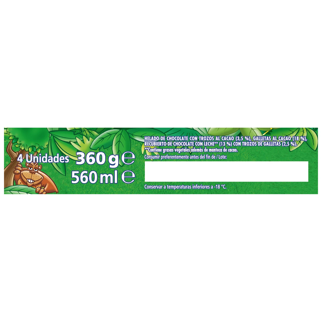Jungly de Nestlé Sándwich de helado de chocolate con trozos de galletas de chocolate 4 x 140 ml.