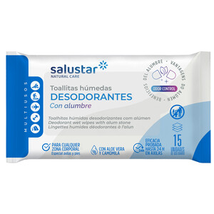 Imagen de SALUSTAR Toallitas desodorantes unisex con alumbre natural SALUSTAR 15 uds.