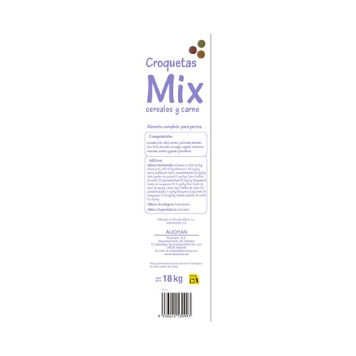 PRODUCTO ALCAMPO Alimento de perro mix de cereales y carne 18kg.