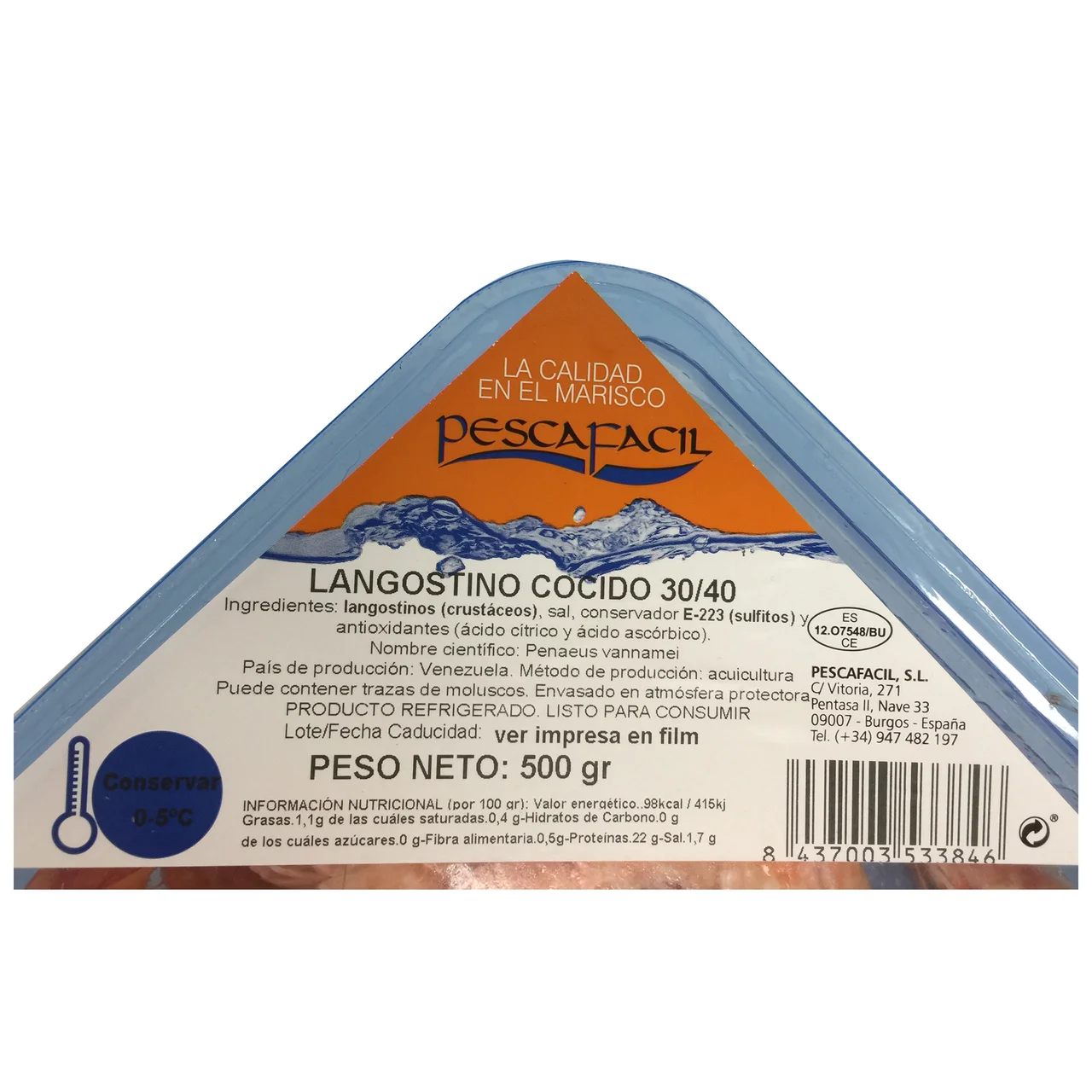 Langostino cocido 30/40 uds. 500 g.