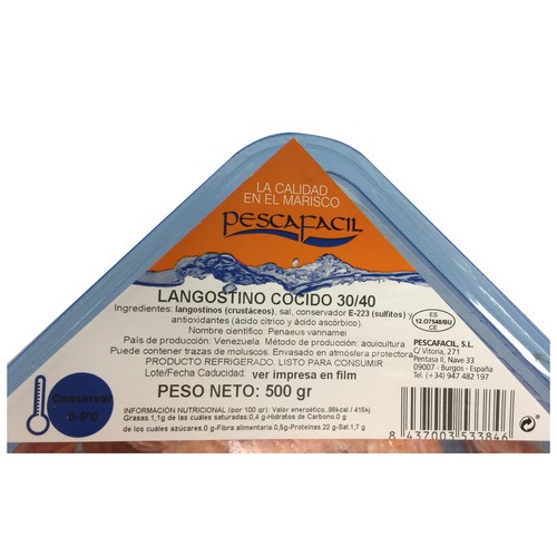 Langostino cocido 30/40 uds. 500 g.