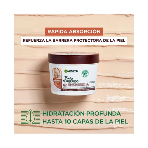 GARNIER Body superfood Crema corporal reparadora para piel extra seca 400 ml.