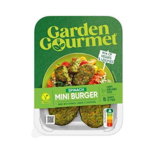 GARDEN GOURMET Mini burgers veganas de espinacas, zanahoria y garbanzos 160 g.