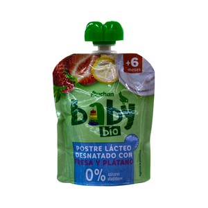 ALCAMPO BABY Bio Bolsita de fresa y plátano 0% azúcares añadidos a partir de 6 meses 90 g.