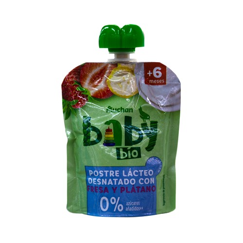 ALCAMPO BABY Bio Bolsita de fresa y plátano 0% azúcares añadidos a partir de 6 meses 90 g.