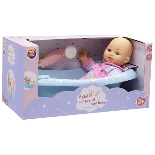 Muñeco 30cm con Bañera y accesorios, 4 piezas +2 Años ONE, TWO FUN
