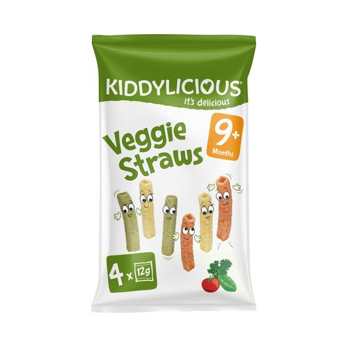 KIDDYLICIOUS Snacks de patata, arroz y guisantes ecológicos, a partir de 9 meses 4 x 120 g.