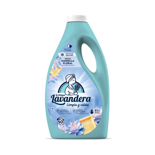 LA ANTIGUA LAVANDERA Detergente liquido para lavadora con aroma a Marsela floral 50 lavados.