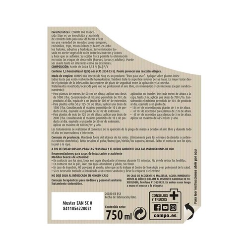 Bio Insecticida para hortícolas y plantas aromáticas COMPO botella 750ml.