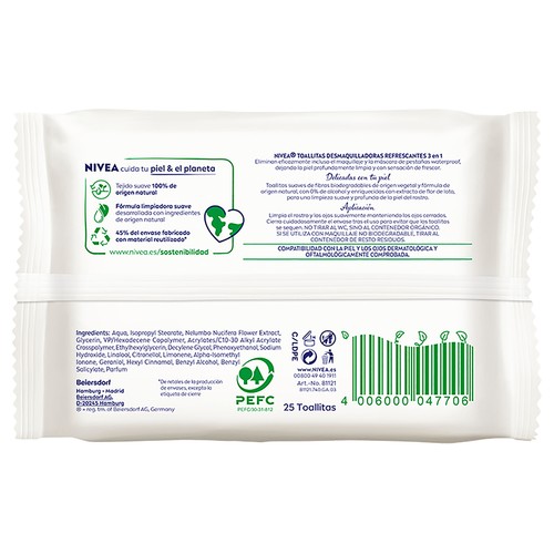 NIVEA Toallitas desmaquilladoras biodegradables, para piel normal a mixta  25 uds