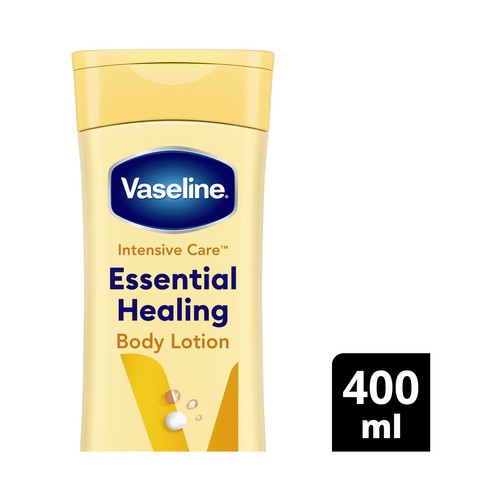 VASELINE Essential healing Loción corporal hidratante con glicerina y extracto de avena, para pieles secas 400 ml.