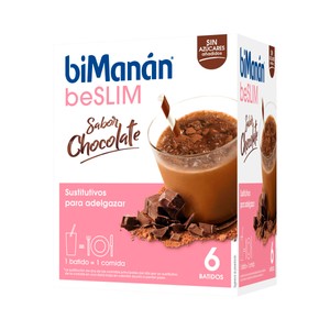 BIMANÁN Batido con sabor a chocolate sin azúcares añadidos, sustitutivo de 1 comida BIMANÁN Be slim 6 uds.