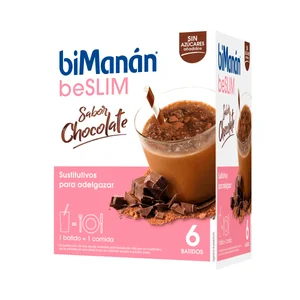 BIMANÁN Batido con sabor a chocolate sin azúcares añadidos, sustitutivo de 1 comida BIMANÁN Be slim 6 uds.