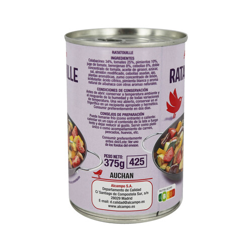 PRODUCTO ALCAMPO Pisto francés ratatouille PRODUCTO ALCAMPO lata de 375 g.