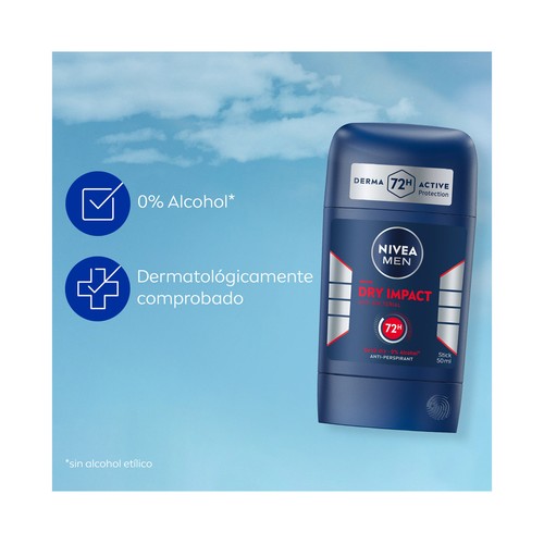 NIVEA Men dry impact Desodorante en stick para hombres, antitranspirante hasta 72 horas 50 ml.