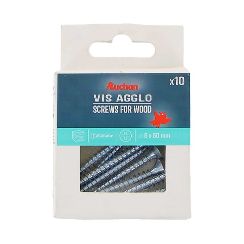 Tirafondo para madera zincado 6 x 60mm, 10 unidades, AUCHAN