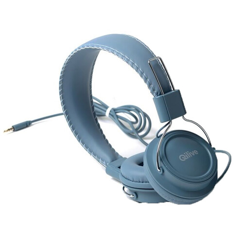Auriculares tipo diadema QILIVE Q.1296, con cable, con micrófono, color azul.