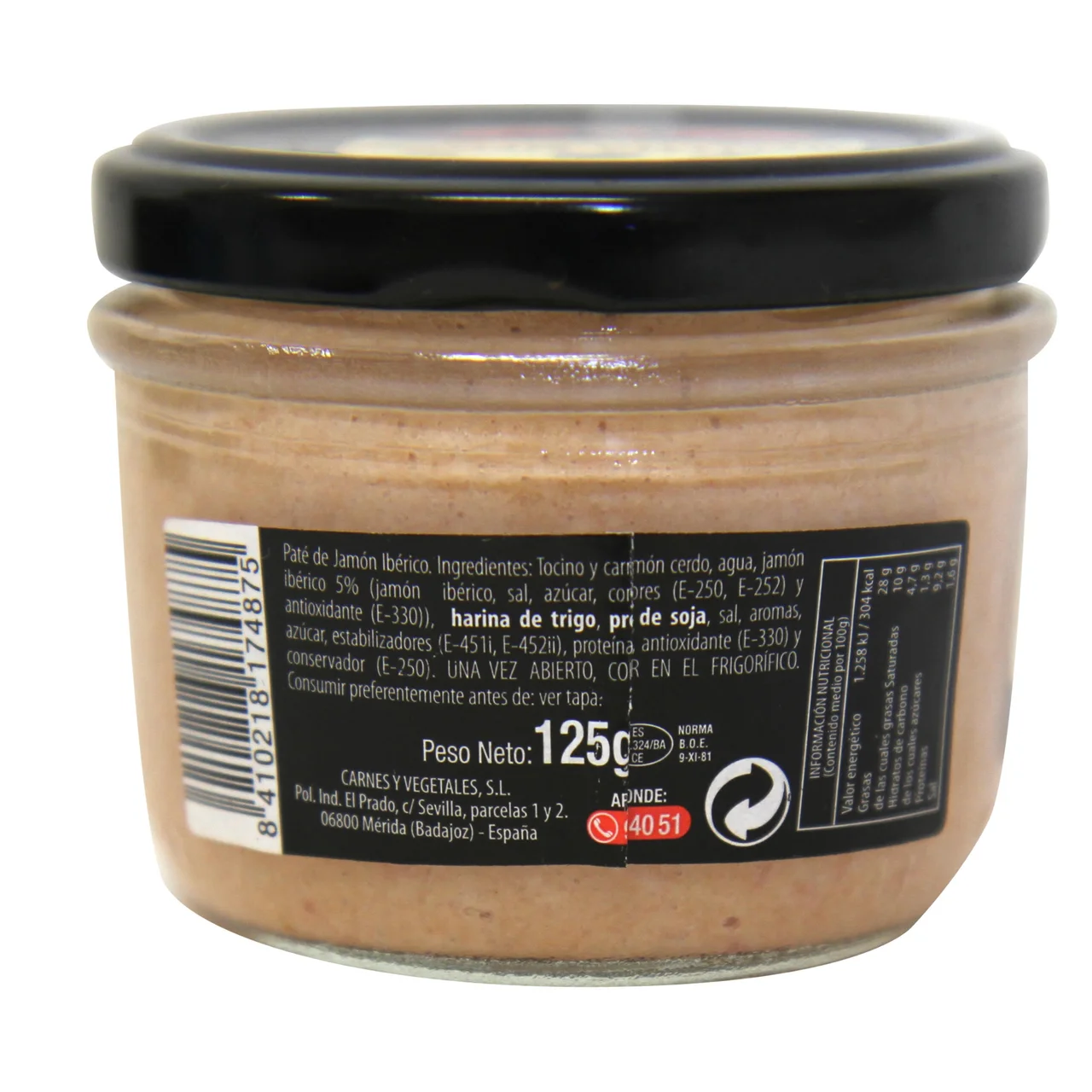 Paté de jamón ibérico de bellota frasco de 125 g.