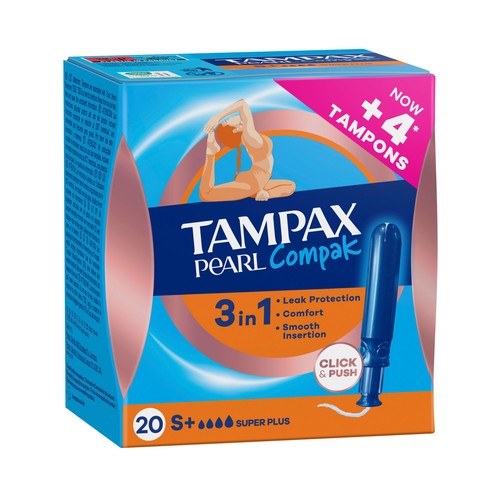 TAMPAX Pearl compak Tampones super pluc con aplicador 20 uds.