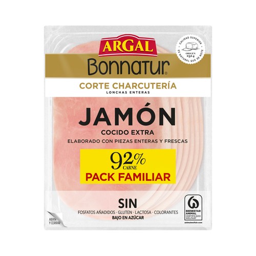 ARGAL Bonnnatur corte charcutería Jamón cocido extra cortado en lonchas 200 g.