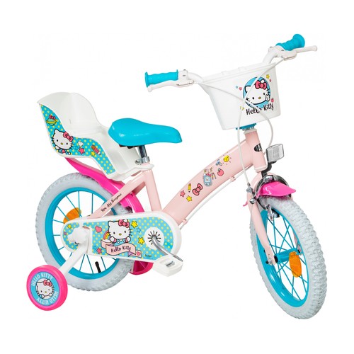 Bicicleta 16" con ruedines, portamuñecas y cesta, HELLO KITTY.