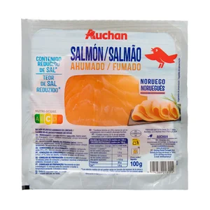 AUCHAN Salmón ahumado reducido en sal 100 g. Producto Alcampo