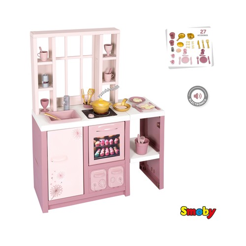 Cocina juguete Loft Rosa electrónica con 27 accesorios +3 Años SMOBY