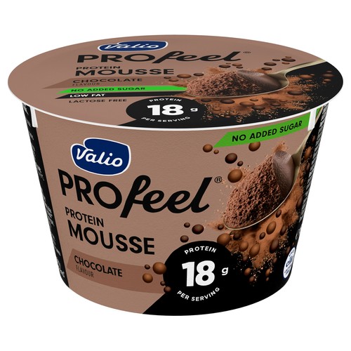 Mousse de chocolate sin azúcares añadidos y con alto contenido en proteínas (18 g) VALIO Profeel 150 g.