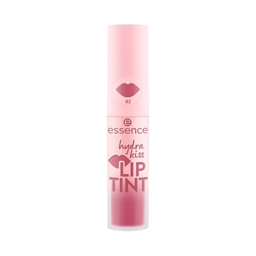 ESSENCE Hydra kiss tono 02 Vintage rose, rosa suave Tinte labial ligeo con acabado luminoso.