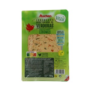 Imagen de AUCHAN Loncheado vegetariano a base de clara de huevo con verduras y aceitunas Veggie 100 g. Producto Alcampo