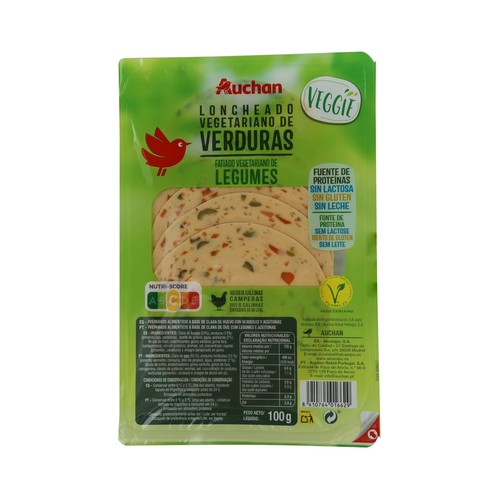 AUCHAN Loncheado vegetariano a base de clara de huevo con verduras y aceitunas Veggie 100 g. Producto Alcampo