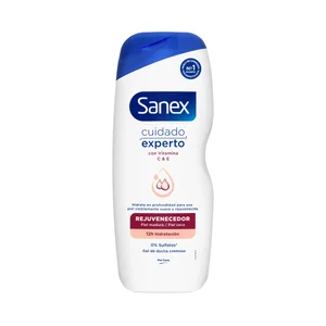 SANEX Cuidado experto rejuvenecedor Gel cremoso hidratación profunda, para pieles maduras y / o secas 600 ml.