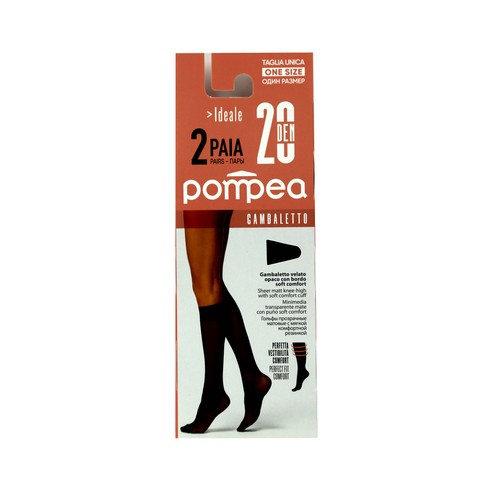 Pack de 2 pares de minimedias transparentes con puño confort, 20den, POMPEA, color negro, tallla única.