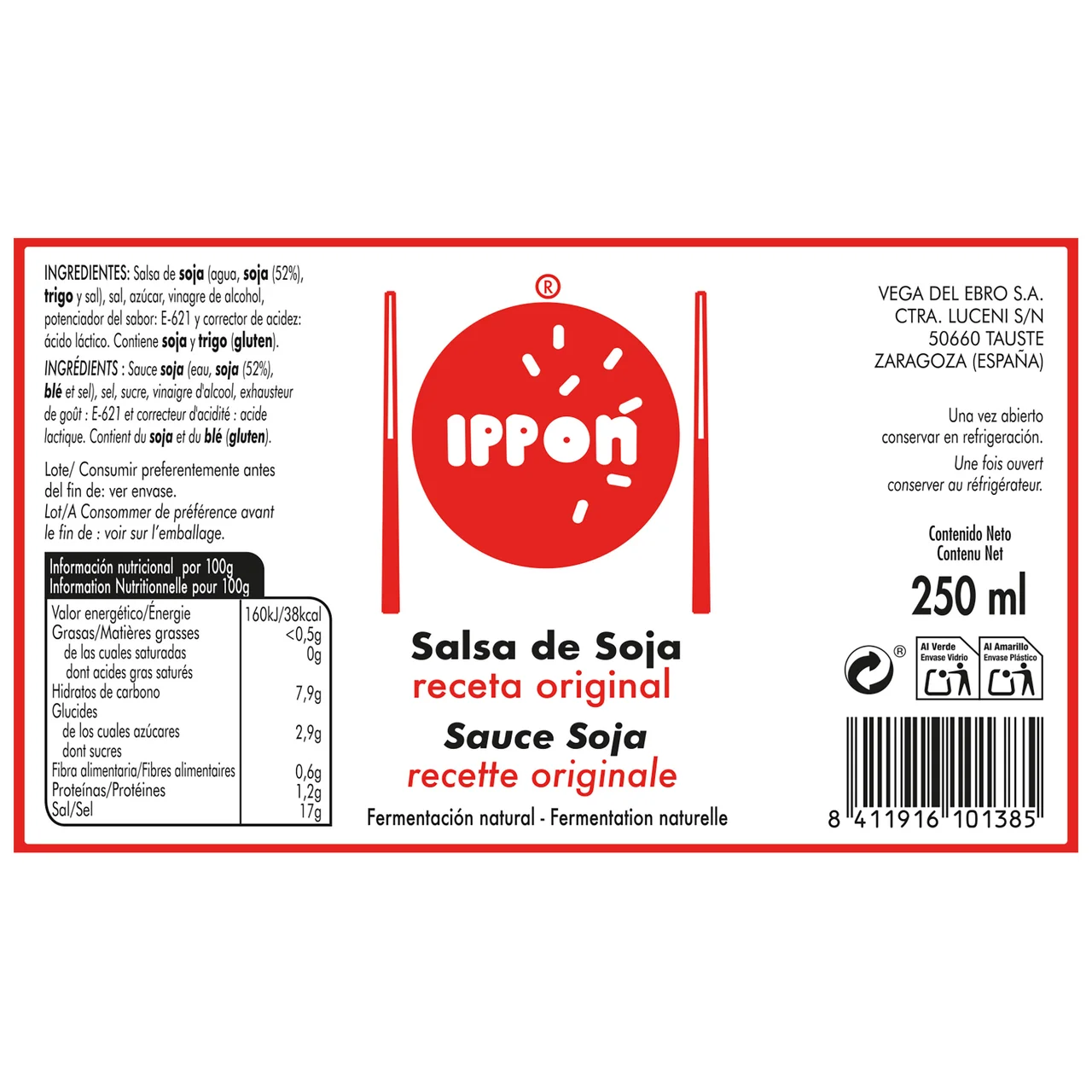 Salsa de soja receta original 250 ml.