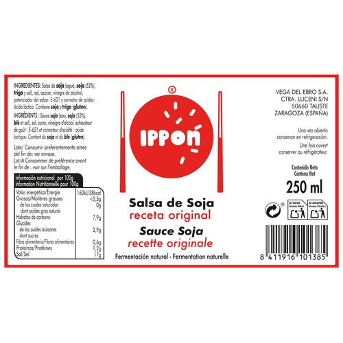 IPPON Salsa de soja receta original 250 ml.