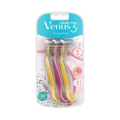 GILLETTE Maquinillas desechables de depilación para mujer con cabezal de 3 hojas GILLETTE Venus 3 dragonfruit 3 uds.