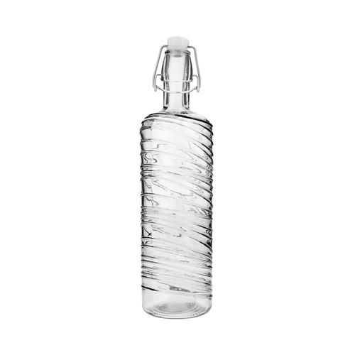 Botella de vidrio transparente con relieve, tapón de clip, Aire QUID.