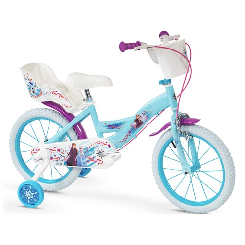 Bicicleta 16" con ruedines, portamuñecas y cesta, FROZEN.